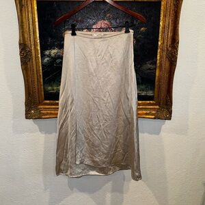 MNG MANGO Suit NEW Satin Wrap Style Midi Skirt Size XS Cream Tan